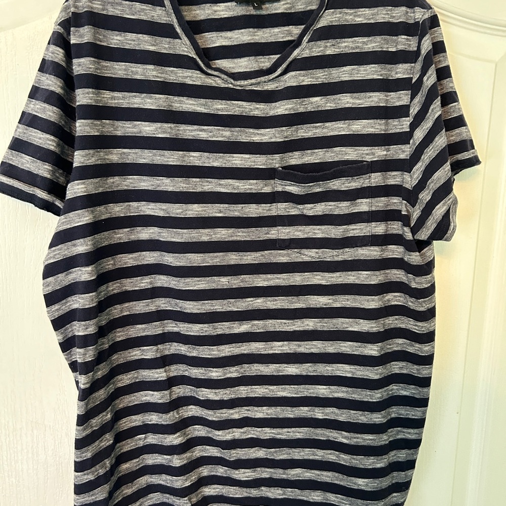 A.P.C. Striped Blue and Gray Pocket T-Shirt (L)